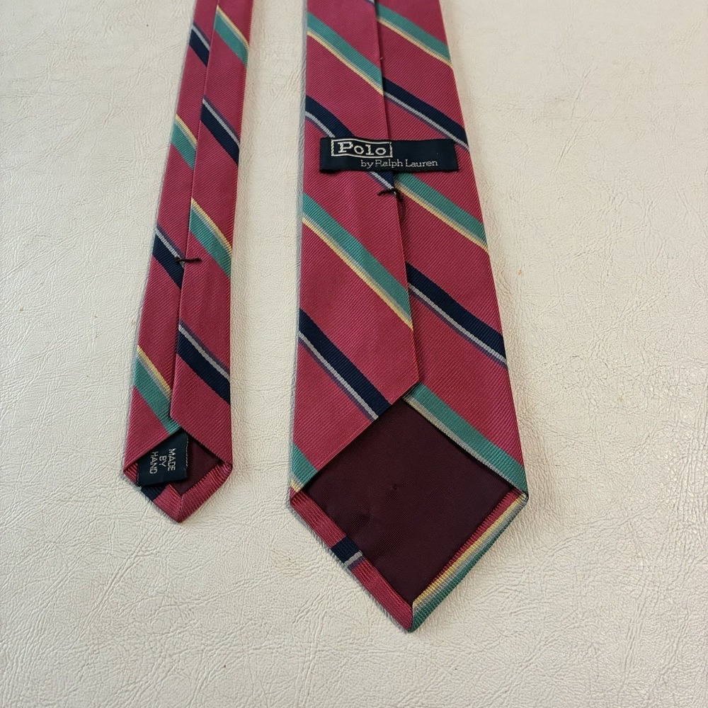 Polo Ralph Lauren Mens Pink Striped Silk Necktie Handmade Regimental OS